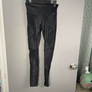 Spanx Womens S Black Nylon Full Length Leggings Faux Leather Moto Style
